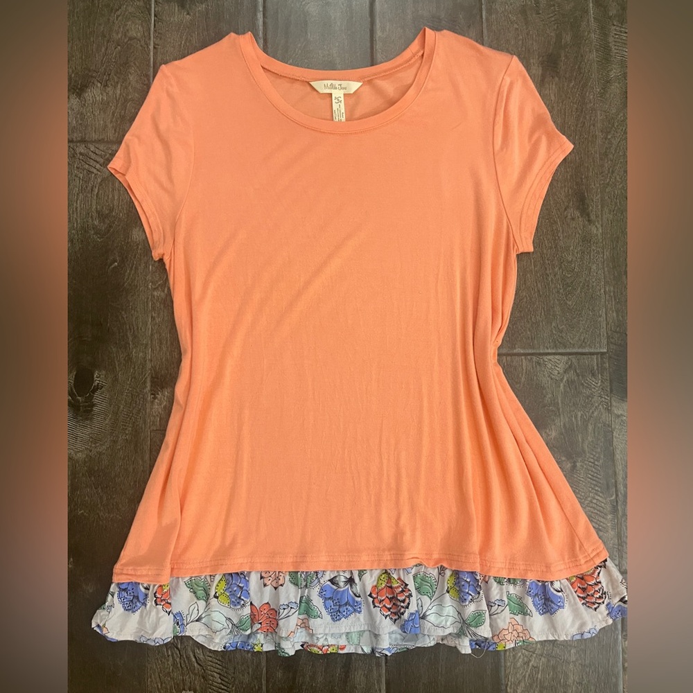 Apricot/peach Ruffle floral Hem Top